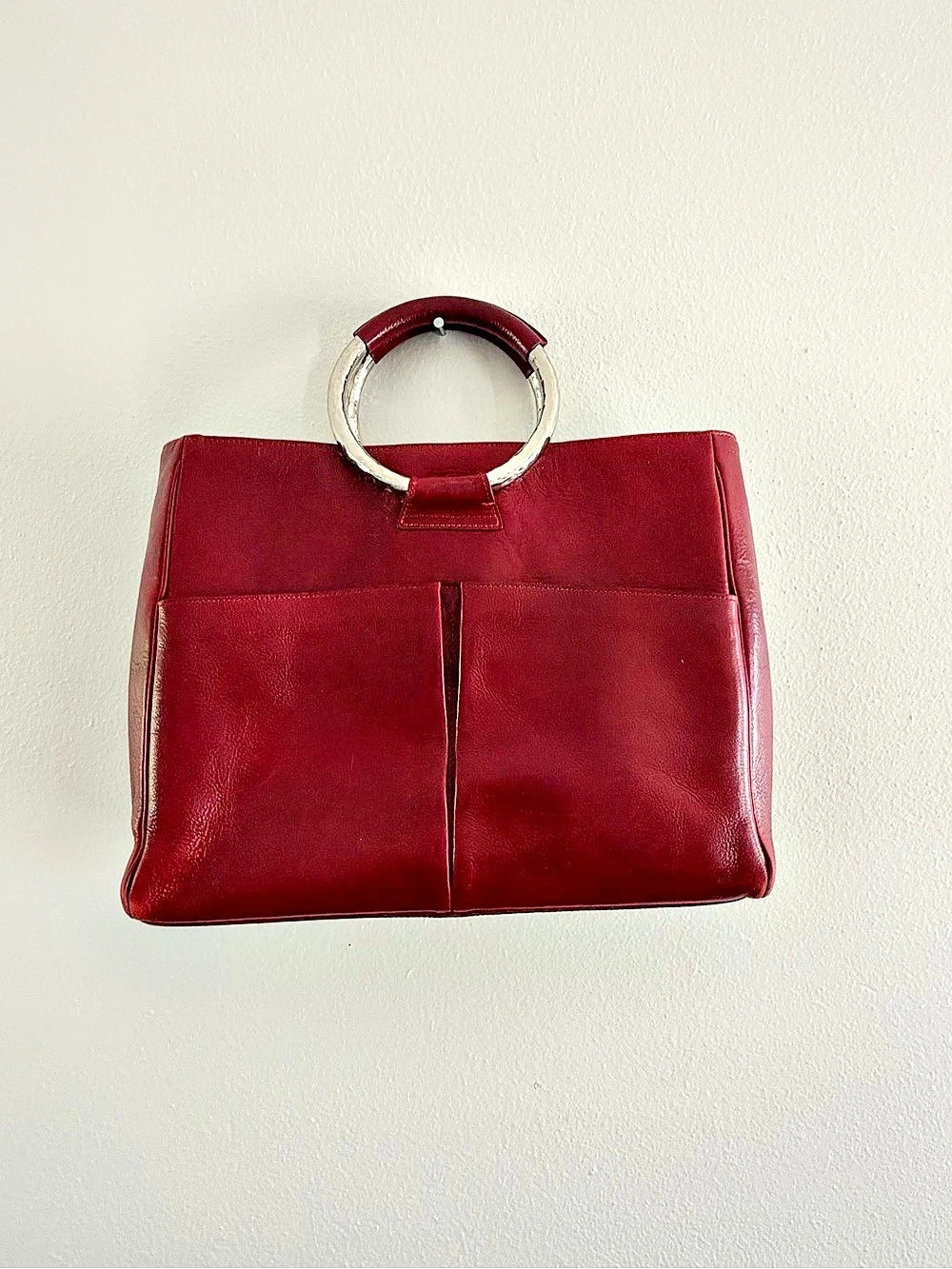 Fairchild Baldwin Red Tote Bag Silver-Tone Handles